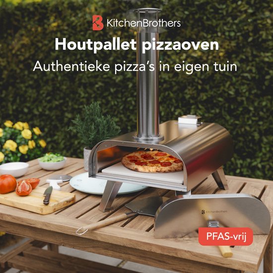 KitchenBrothers Four à Pizza - au feu de bois - de table - avec couvercle protecteur - pliable - pierre à pizza - jusqu'à 460°C - acier inoxydable - set complet - four à pizza d'extérieur - acier inoxydable