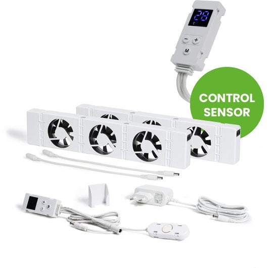 Ventilateur de radiateur SpeedComfort avec capteur de contrôle - Duo Set (2x) - Chauffage plus rapide - Jusqu'à 22% d'économies d'énergie - Convient à la pompe à chaleur - Vitesses multiples - Simple à installer - Silencieux