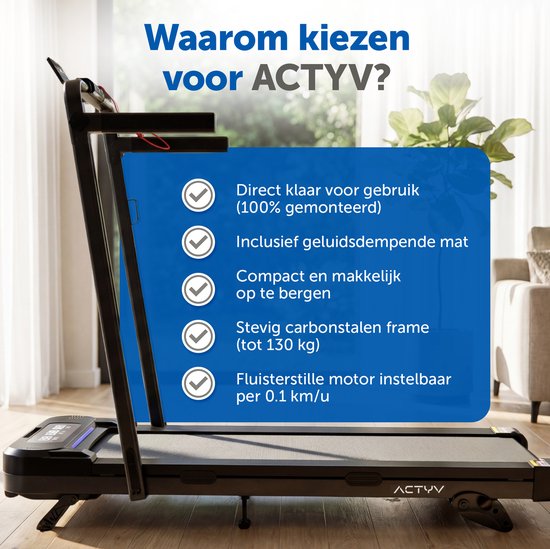 ACTYV Tapis de course pliable 1-12km/h avec fonction d'inclinaison de 6% - avec huile de lubrification, tapis de protection - Tapis de course - Bande de marche - Tapis de marche - Pour la maison - électrique - pliable V3