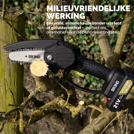 BREND BR-2236 Mini tronçonneuse électrique avec batterie et mallette de rangement - Scie d'élagage sans fil pour les branches et les bûches - 20 min de temps de coupe - Noir