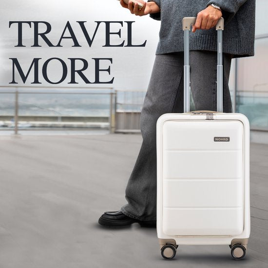 Nohrd Hand Luggage Suitcase 35 L - Spinner Wheels - Trolley Lightweight - Double TSA Lock - Travel Suitcase - Handy Front Pocket - Ivory