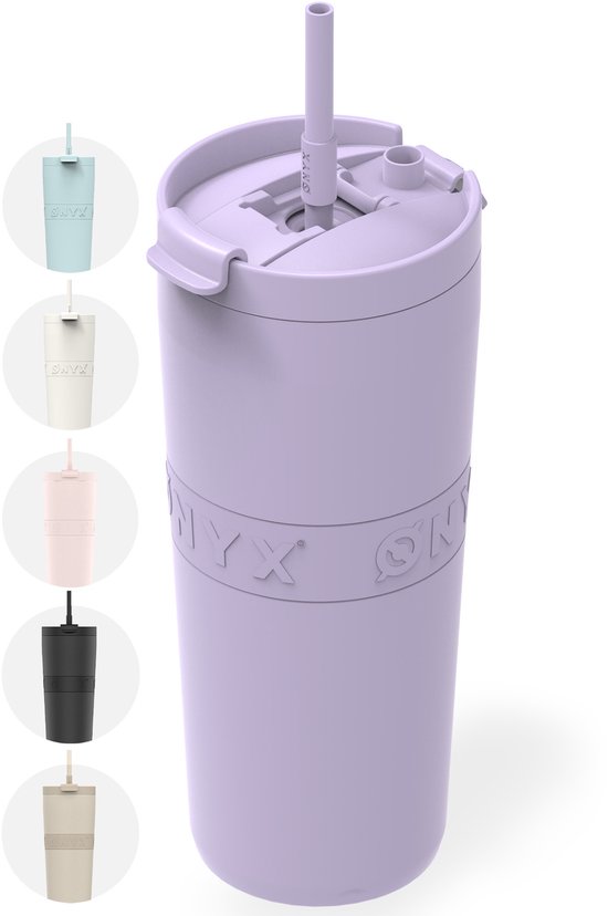 ONYX Bouteille à boire avec paille 700ML - Bouteille d'eau pour enfants et adultes - Mug Thermos Mug de voyage en acier inoxydable - Buvette de motivation - Tasse à boire pour l'école - Violet pastel