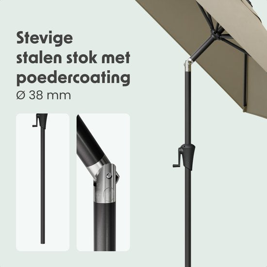 LifeGoods Parasol - Jardin - 210x140cm - 30° inclinable - Imperméable - UPF50+ - Taupe