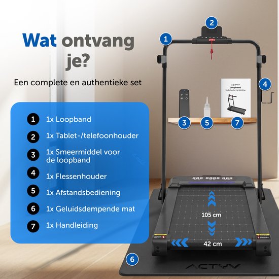 ACTYV Tapis de course pliable 1-12km/h - Avec huile de lubrification, tapis de protection - Tapis de course - Tapis de marche - Pour la maison - Électrique - Pliable V3