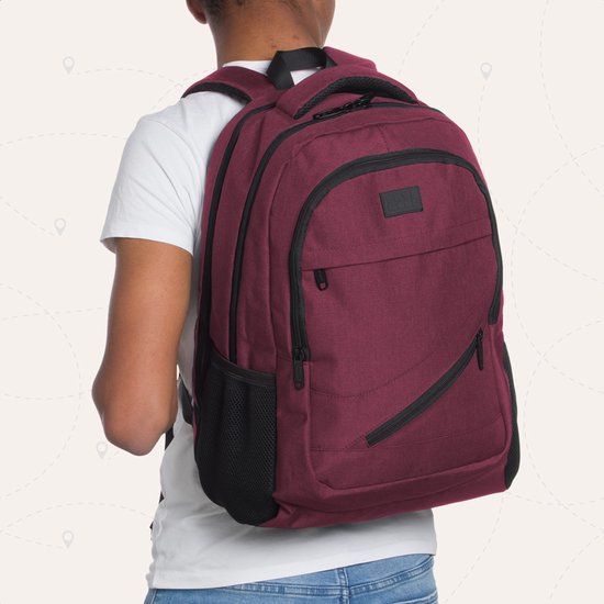 TRVLMORE Sac à dos à vie - Sac à dos avec compartiment pour ordinateur portable 17 pouces - Cartable - Résistant aux éclaboussures - Hommes et femmes - Garçons et filles - 36L - Bourgogne