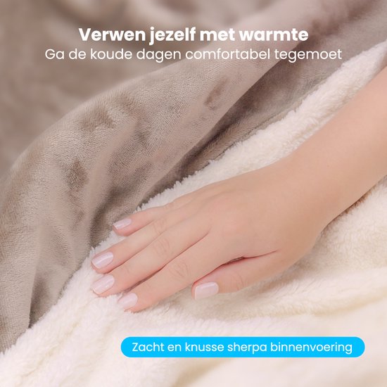 Couverture électrique Auronic - Couverture chauffante - Polaire Sherpa - 9 réglages de chaleur et de minuterie - Couverture - 180x130 - 1 personne - Taupe