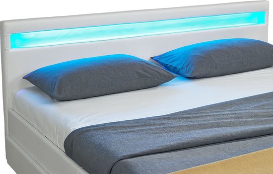 Lit capitonné Lyon - 140 x 200 cm - Blanc - LED Lighting & Bed drawers