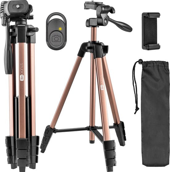 Studio ME Phone Tripod - 136 cm - Tripod Smartphone - Rose Gold - Camera Tripod - Phone Holder - Incl. Bluetooth Remote Control - Tripod Phone