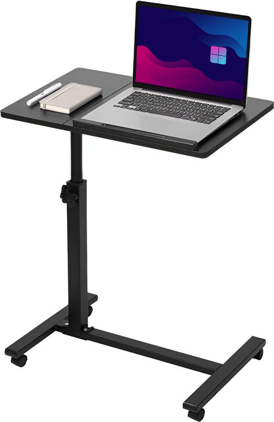 TTD® Premium Side Table on Wheels with Brake - Laptop Table Adjustable - Ergonomic Bed Table on Wheels - 23 kg Carrying Capacity - Laptop Stand - Adjustable Angle and Height - Black - Right