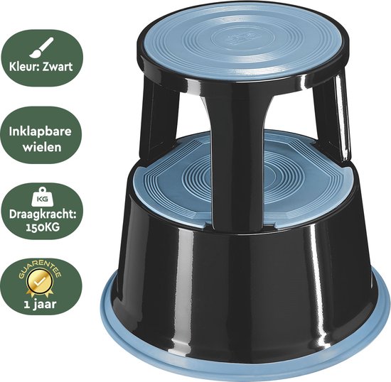 BRASQ Tabouret de marche Premium Noir - Capacité 150 kg - Tabouret de marche - Pied d'éléphant - Tabouret de bureau - Escalator - Tabouret - Métal