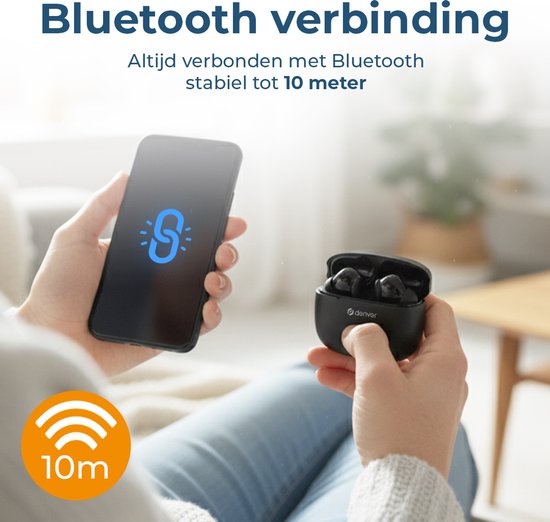 Ecouteurs Denver - Ecouteurs légers - 6 heures d'écoute - Bluetooth 5.3 - TWE48