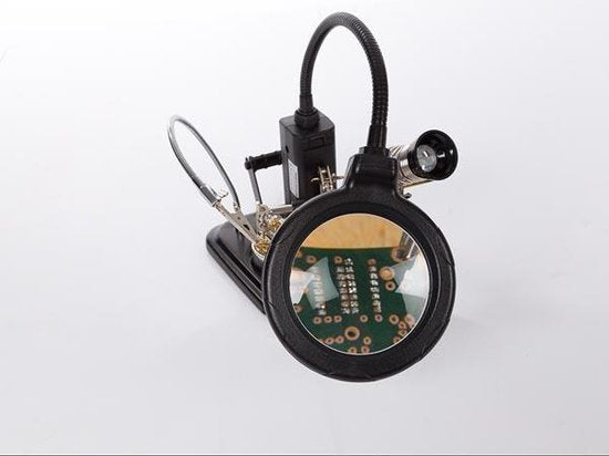 Velleman Troisième main multifonctionnelle avec loupe et outils de soudure, idéale pour les travaux de précision avec lampe loupe LED