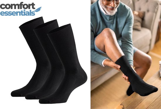 Comfort Essentials Antipress Diabetes Socks Ladies - 3 paires - Black - Non Squeezing Seamless Socks Ladies - Modal
