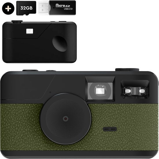 K&L Appareil photo numérique rétro - Sans écran - Rechargeable - 16 000 photos - Appareil photo - Vintage - Comprend 32 Go - Durable - Vert