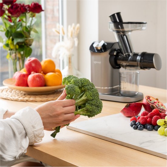 Safecourt Kitchen - Presse-agrumes lent - 700 ml & pressage à froid - avec moteur silencieux et anti-goutte - pour des jus de fruits et de légumes frais - plastique gris