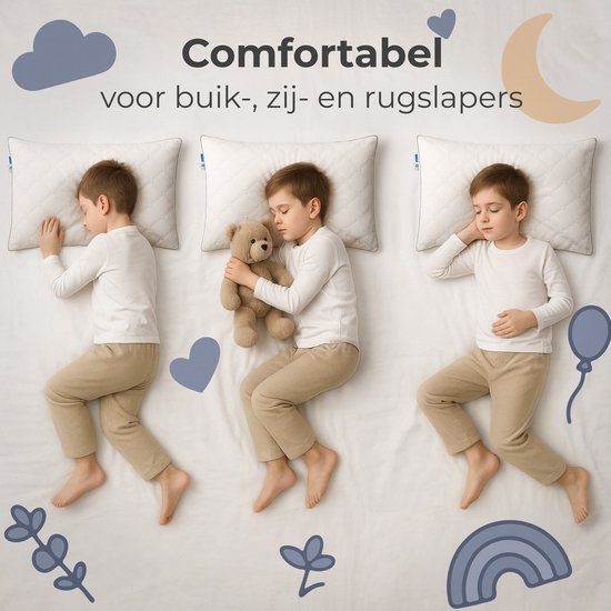 CozySense® Oreiller pour enfant - Oreiller pour enfant - Oreiller pour tout-petit - Ergonomique et ajustable - 100% coton - Hypoallergénique - OEKO-TEX® - 40x55cm - 2-12 ans