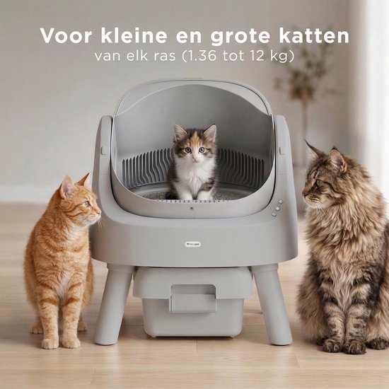 TrevoPet® Bac à litière automatique - autonettoyant et sûr - pour chats jusqu'à 12 kg - tapis, 60 sacs à déchets et accessoires inclus - bac à déchets de 10 litres - gris