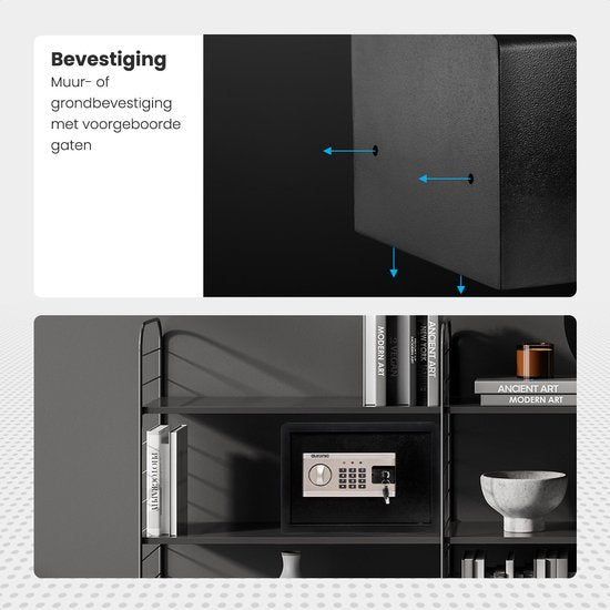 Coffre Électronique Auronic - Serrure à Combinaison - Clé - Fixation Murale - Porte 4,3cm - Alarme 130dB - 28L - 30x38x30cm - 10KG - Acier - Noir