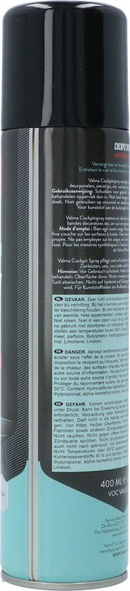 Valma Cockpitspray High Gloss 400 ml - Nettoyage de l'intérieur de la voiture - Anti-poussière - Convient pour le plastique et le cuir