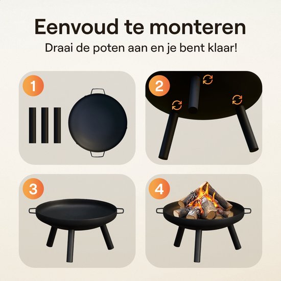 Flowsense Bol à feu - Brasero d'extérieur - Cheminée de jardin - Cheminée d'ambiance - Pour jardin et terrasse - Acier - Ø 58 cm