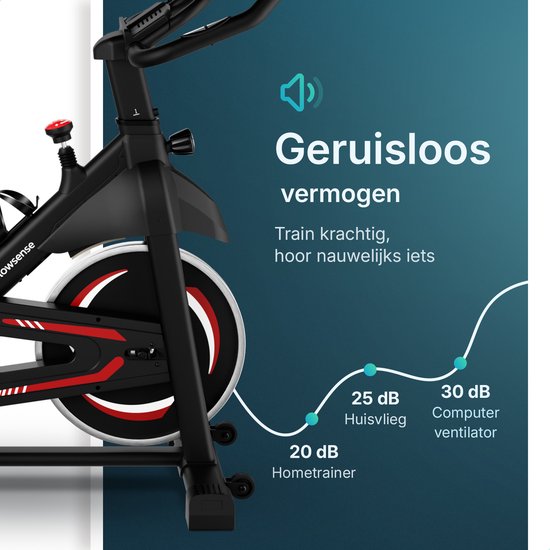 Flowsense Hometrainer Velair One - Vélo de fitness - Home Trainer avec résistance magnétique - Hometrainers Spinning Bike - 3KG Flywheel - Incl. Tablet Holder