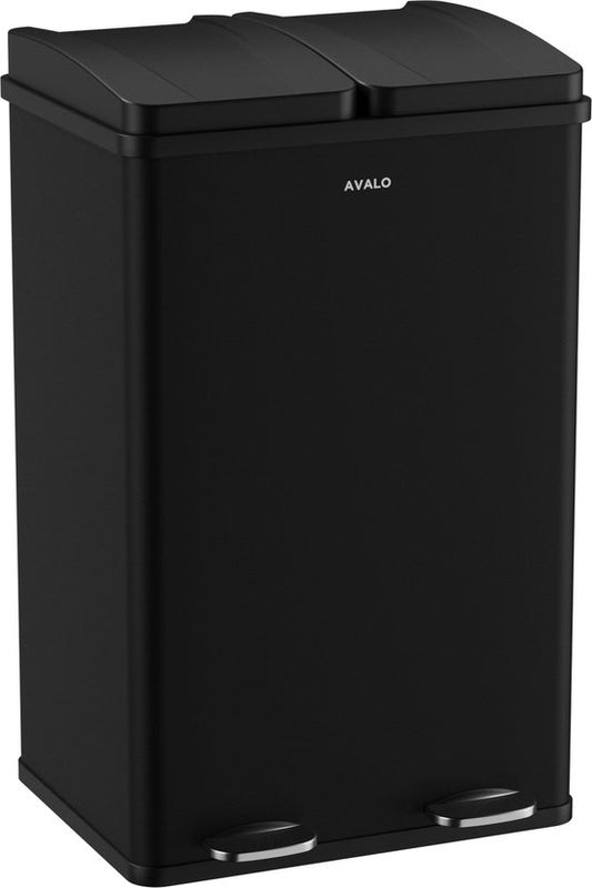Avalo Trash Bin Waste Separation 60 Liter - Stainless Black - 2 Compartments - Environmentally Conscious, Hygienic & Fingerprint-Free - Pedal bin / Trash can