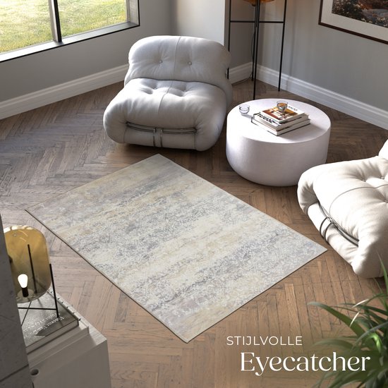 tectake® Tapis design vintage - Dalia - Tapis à poils ras pour le salon, la chambre d'enfant, la chambre à coucher ou le couloir - Lavable - Taille div. - 120x170cm - beige