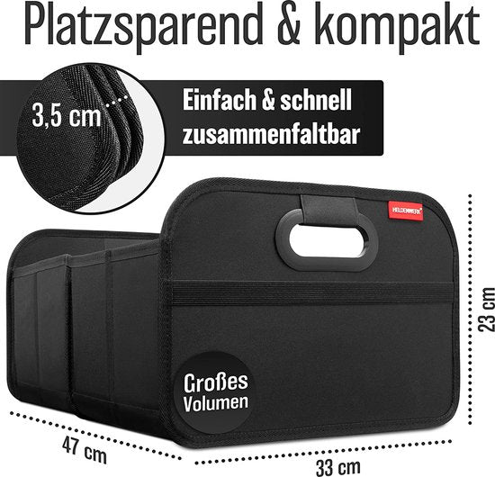 HELDENWERK sac de coffre pliable et stable - sac de rangement de coffre pour un rangement pratique - coffre de voiture pliable, coffre de coffre (noir)