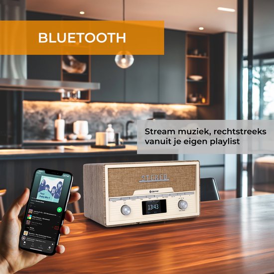 Radio - Denver - Bluetooth - Lecteur CD – Réveil - DAB /FM / AUX - Couleur bois