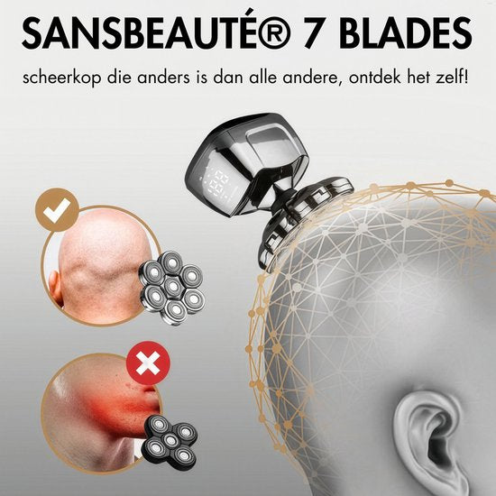 Rasoir Homme - Tondeuse - Tondeuse - Sansbeauté® Skull Sharp PRO - rasoir électrique visage et tête - rasage de tête - humide et sec - recharge sans fil - électrique