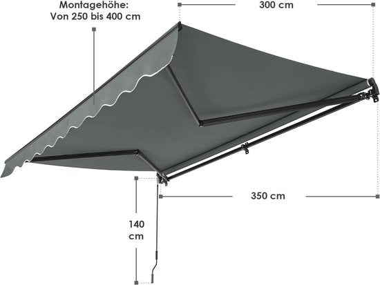 Auvent - 350 x 300 cm - Gris foncé - Accessoires de montage inclus