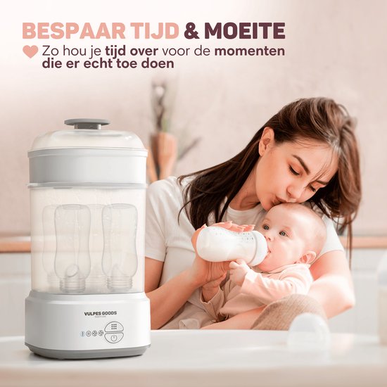 Vulpes Goods® - Stérilisateur de biberons - Fonction 5 en 1 - Avec fonction séchage et mode maintien au chaud - Pour biberons et tire-laits - Sans BPA - Plastique et blanc