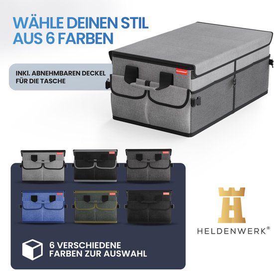 HELDENWERK Organisateur de bottes premium avec couvercle, robuste et antidérapant - Sac à bottes pliable, grand avec double fond - Coffre, boîte d'organisation de bottes