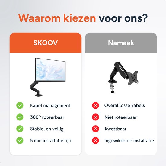 Bras pour écran avec vérin à gaz - Support pour 1 écran - 13 à 32 pouces - Supports - Très stable - Noir - Skoov
