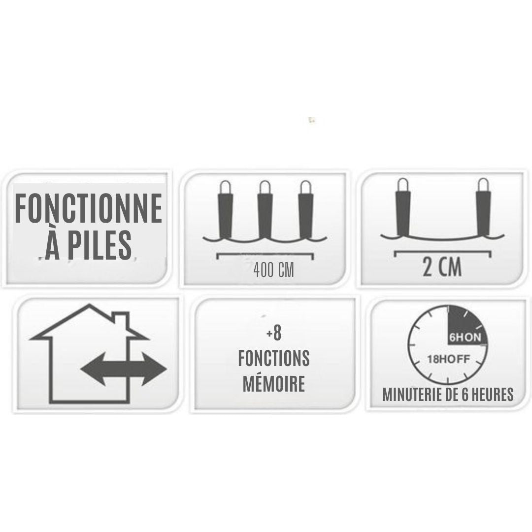 Guirlande - Merkloos - 200 led - 4m - Alimentation par piles - 8 fonctions d'éclairage - Blanc chaud