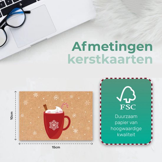 Giftmas Christmas Collection - Set de cartes de vœux et de cartes de Noël - 36 cartes de vœux avec 12 motifs - Enveloppes et autocollants inclus - Papier kraft avec impression en noir pour les fêtes - 20×15 cm