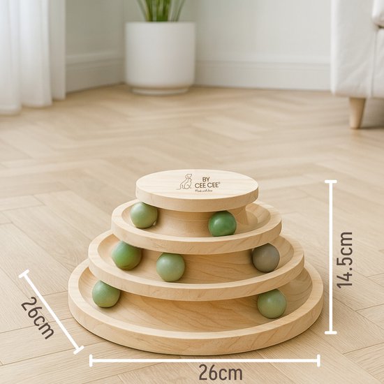 By Cee Cee Jouets en bois pour chat - Tour de jeu pour chat - 26x26x14.5cm - Ziva