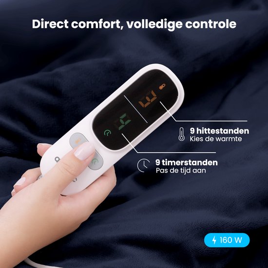 Couverture électrique Auronic - Couverture chauffante - Polaire Sherpa - 9 niveaux de chaleur et minuterie - Couverture - 200x180 - 2 personnes - Bleu