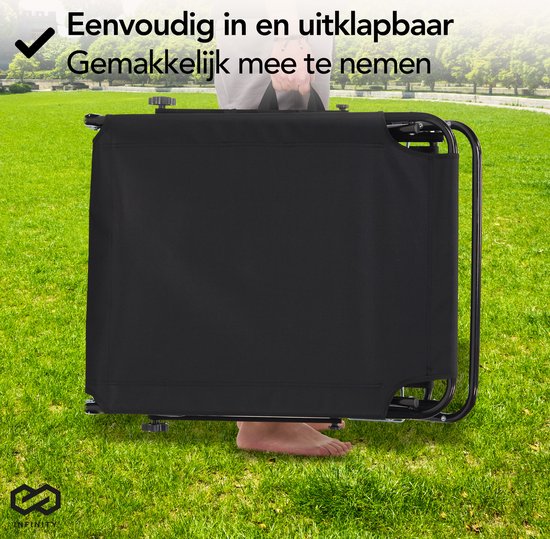 Infinity Goods Ligbed Met Zonnescherm - Opvouwbaar - Set van 2 - Zonnebed - Ligstoel - Verstelbaar - Tuin - Weerbestendig - Zwart