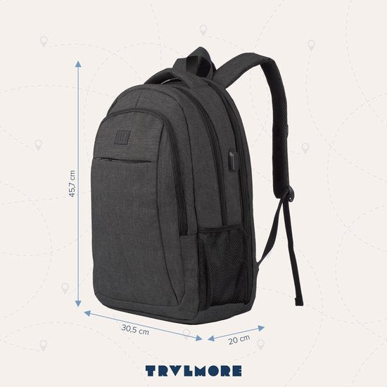 TRVLMORE Sac à dos - 28L - 15.6 inch - Sac à dos pour ordinateur portable - Sacoche pour ordinateur portable - Résistant aux éclaboussures - Hommes et femmes - Anthracite