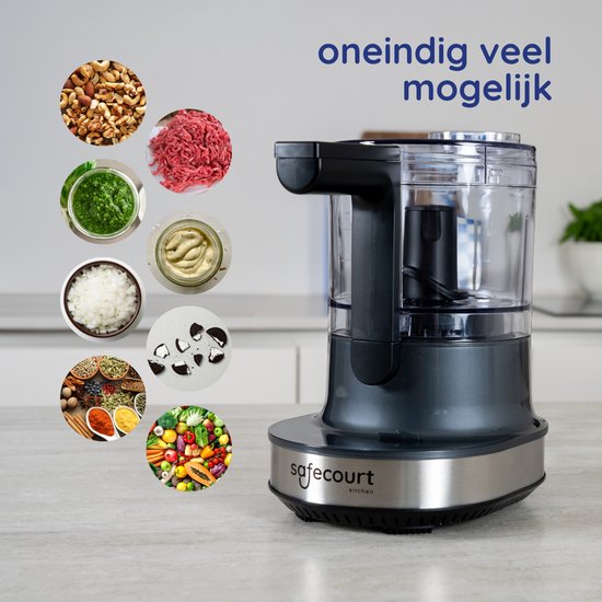 Safecourt Kitchen Chopper - Hachoir alimentaire - Lames flottantes - Broyeur à glace - 700ml - Noir/RSF