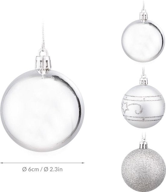 Boules de Noël 24pcs - Ø6cm Matt Shiny Shimmering - Plastic Silver