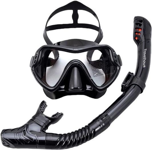 Travelhawk Snorkel Mask - Snorkel - Snorkel Set - Mask with Snorkel - Reinforced Glass - Dry Top - Black
