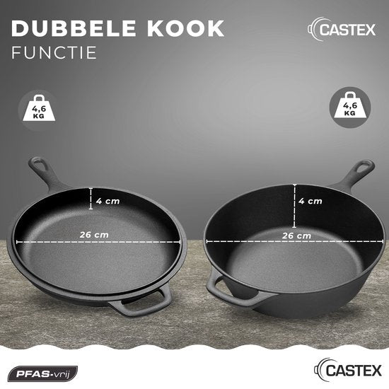 Castex Duocraft Cast Iron Pan - Casserole Induction - Casseroles - Stew Pan - Bread Pan Cast Iron - Simmer Pan