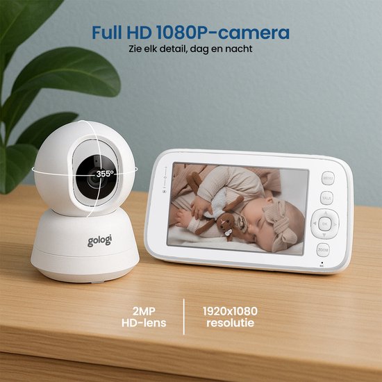 Gologi Baby Monitor avec caméra - Baby Monitor - Baby Camera - Télécommandé via l'application et l'écran - Blanc
