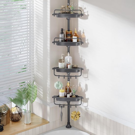 Support de douche Air Corner - Télescopique sans perçage - 4 couches - Accessoires de salle de bain - Suspension - Douche - Supports - Supports - Bain - Panier - Etagère - Suspension - Suspendable - Ventouse - Autocollant - Noir