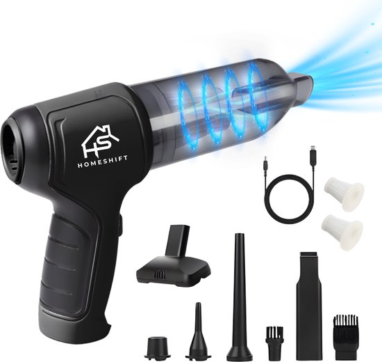 HomeShift® Aspirateur de voiture sans fil V2 - Aspirateur à miettes - Aspirateur à main - Petit aspirateur - Aspirateur sans fil - Air Duster - Wet & Dry - Noir