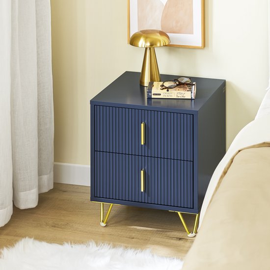 SoBuy Table de chevet, table de chevet avec 2 tiroirs, table d'appoint moderne pour la chambre et le salon, bleu, 40 x 40 x 47 cm FBT115-B