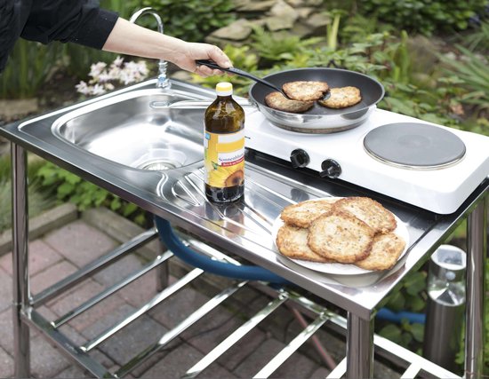 Camping/Extérieur Table en inox avec évier et robinet 100x77x50cm