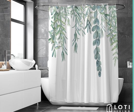 Loti Living Rideau de douche anti-moisissure - Plante suspendue - Anneaux inclus - Imperméable - Polyester - Rideau de douche 180x200 cm
